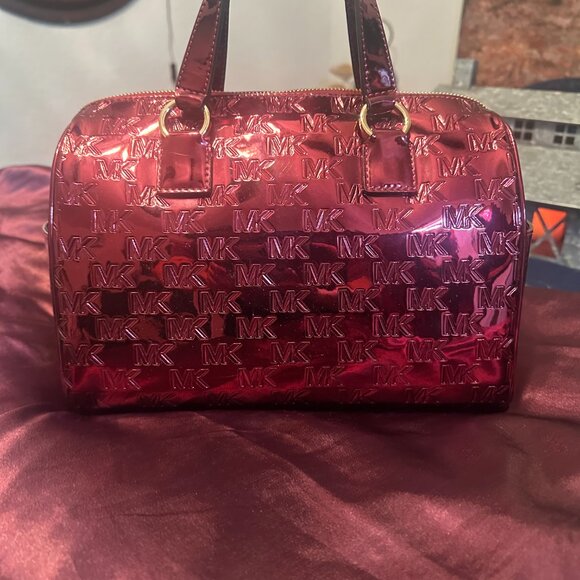 Michael Kors Red Patent Leather Embossed Satchel Crossbody - Picture 1 of 8